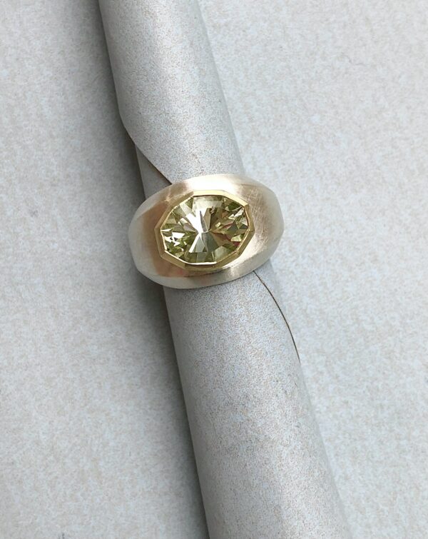 Ring aus Silber, Prasiolith fac. 9x12mm Fassung 585 Gelbgold – Bild 4