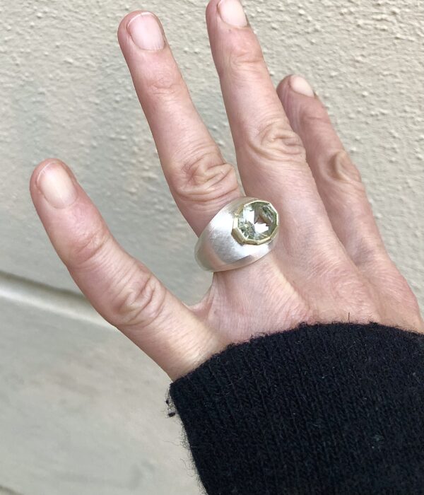 Ring aus Silber, Prasiolith fac. 9x12mm Fassung 585 Gelbgold – Bild 5